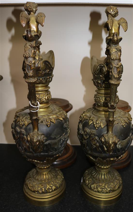 A pair Victorian ormolu ewers, Overall H.32in.
